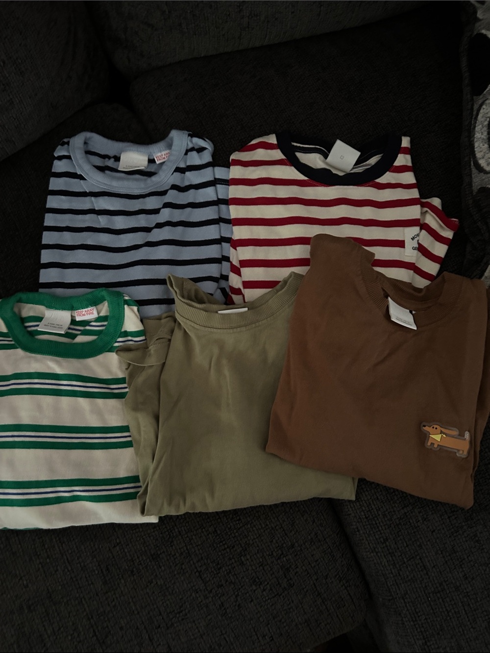 Zara Kids Striped & Solid long-Sleeve Tee Pack - Blue, Red, Green, Olive, Brown